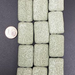 Pietra Lavica Verde Chiaro in Perline Forma Rettangolare Piatto Liscio Foro Passante 20X30mm