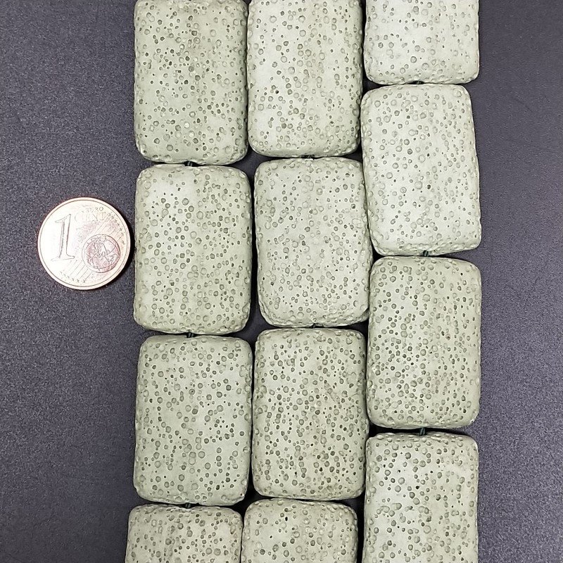 Pietra Lavica Verde Chiaro in Perline Forma Rettangolare Piatto Liscio Foro Passante 20X30mm