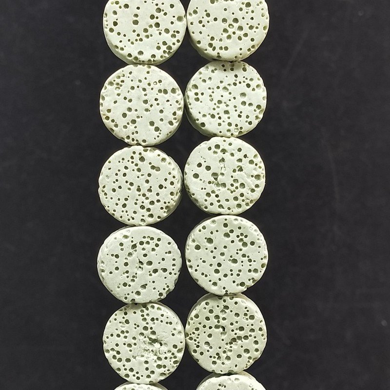 Pietra Lavica Verde Chiaro Perline Forma Tondo Piatto Liscio 14mm