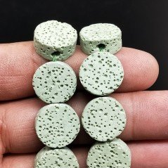 Pietra Lavica Verde Chiaro Perline Forma Tondo Piatto Liscio 14mm