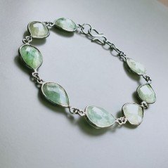 Bracciale Di Argento 925 Brunito con Radice di Smeraldo Briolette Gocce Sfacettato Tondo