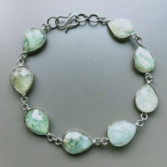 Bracciale Di Argento 925 Brunito con Radice di Smeraldo Briolette Gocce Sfacettato Tondo