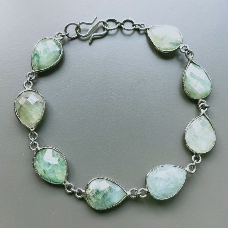 Bracciale Di Argento 925 Brunito con Radice di Smeraldo Briolette Gocce Sfacettato Tondo