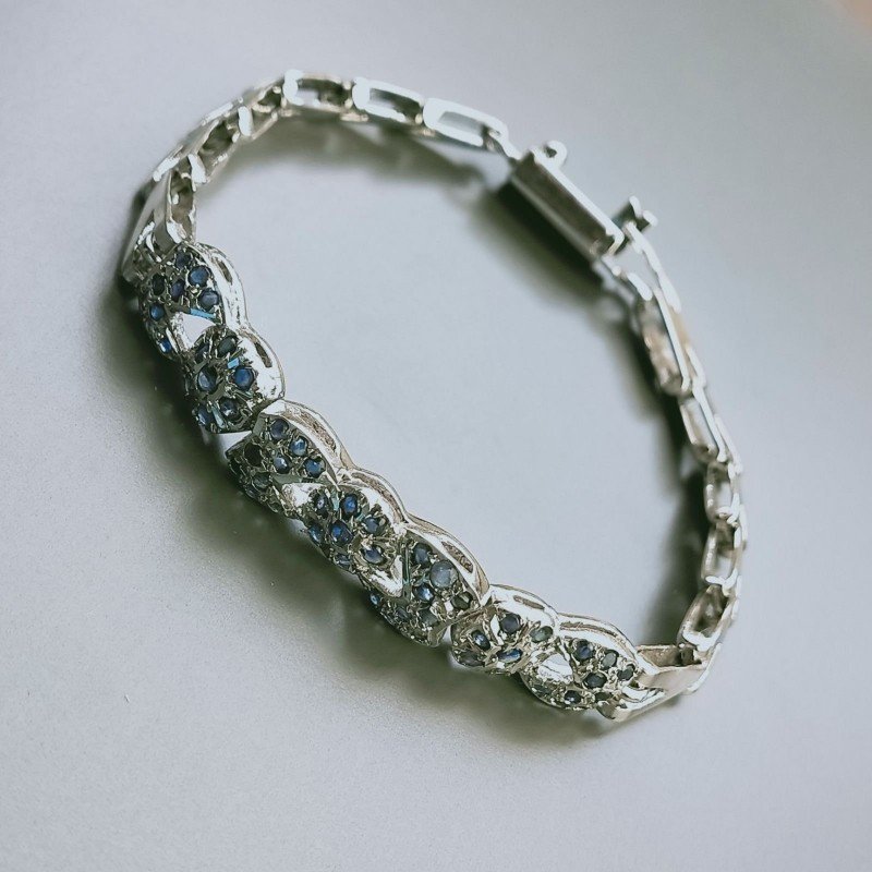 Bracciale Di Argento 925 con Radice di Smeraldo, Zircone Sfacettato Stile Etnico