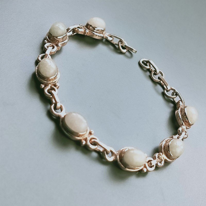 Bracciale Di Argento 925 con Radice di Smeraldo Cabochon Taglio Tondo Liscio Rosato
