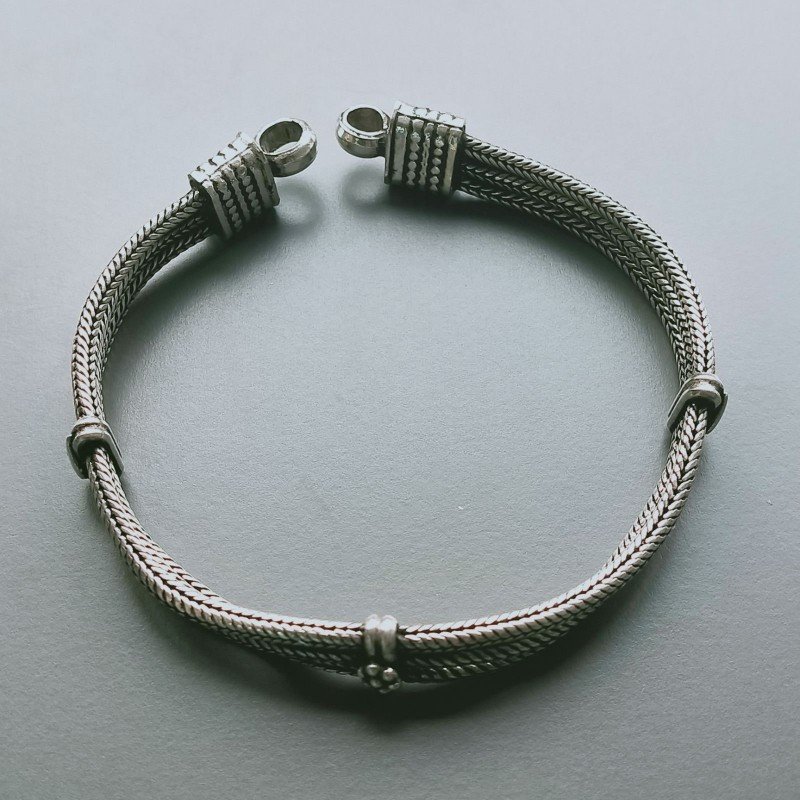 Bracciale Di Argento 925 4 Fili Piatto Ossidato Stile Ethnica Snake