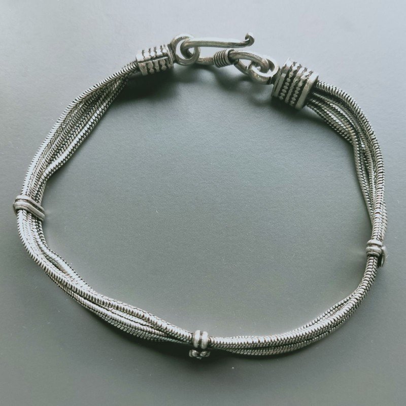 Bracciale Di Argento 925 4 Fili Piatto Ossidato Stile Ethnica Snake