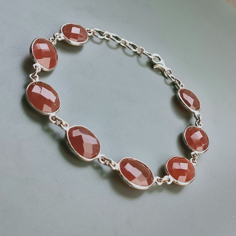 Bracciale Di Argento 925 con Corniola Rosa Briolette Ovale Sfaccettato Rosato
