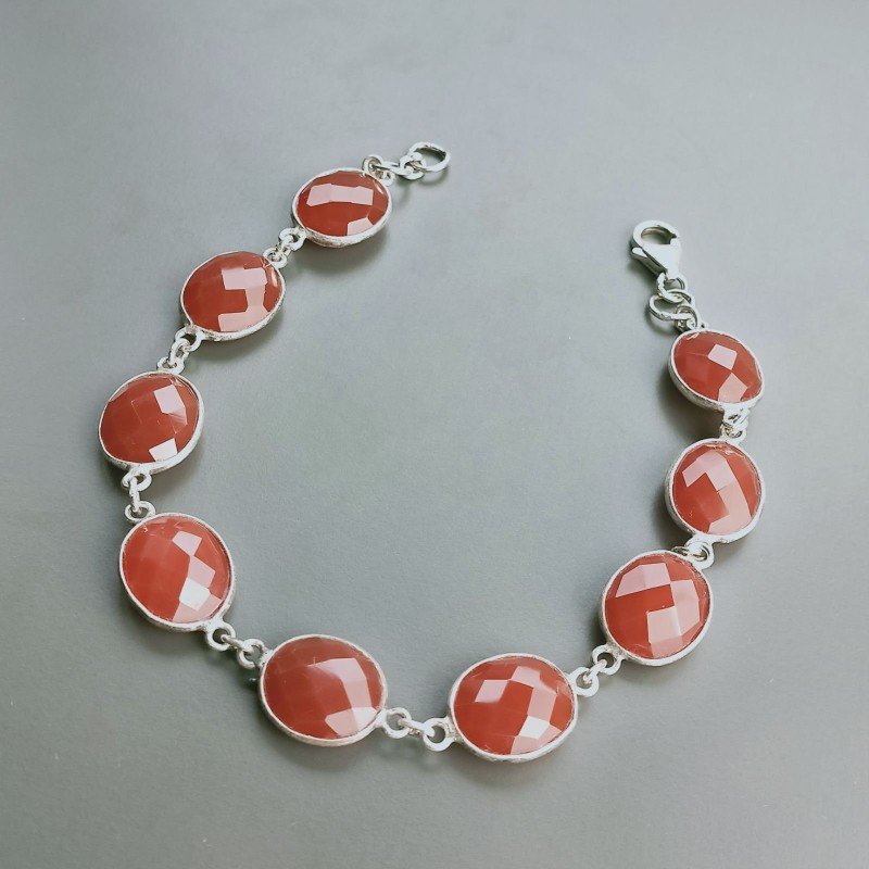 Bracciale Di Argento 925 con Corniola Briolette Tondo Sfaccettato