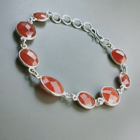 Bracciale Di Argento 925 con Corniola Rosso Briolette Tondo Sfaccettato