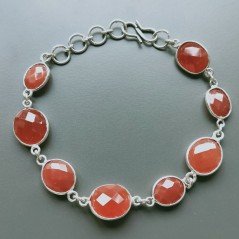 Bracciale Di Argento 925 con Corniola Rosso Briolette Tondo Sfaccettato