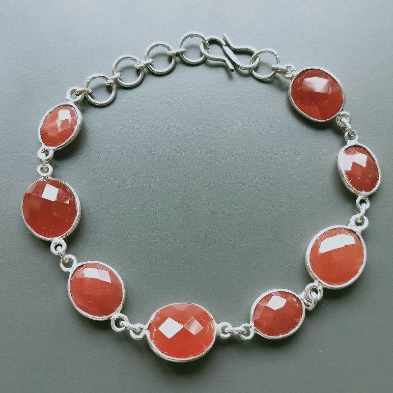 Bracciale Di Argento 925 con Corniola Rosso Briolette Tondo Sfaccettato