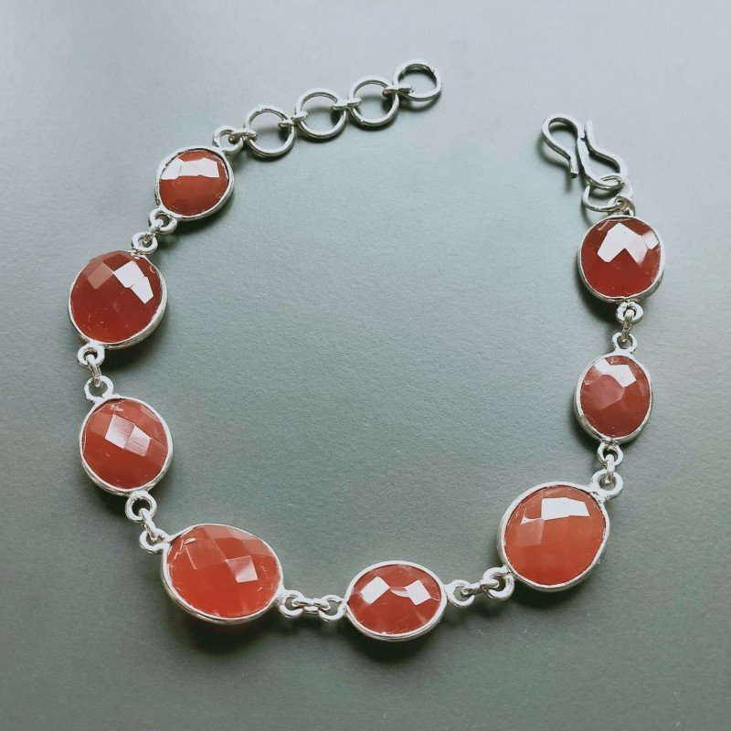 Bracciale Di Argento 925 con Corniola Rosso Briolette Tondo Sfaccettato