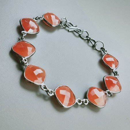 Bracciale Di Argento 925 con Corniola Briolette Quadrato Sfaccettato Brunito