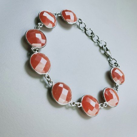 Bracciale Di Argento 925 con Corniola Rosso Briolette Tondo Sfaccettato Brunito