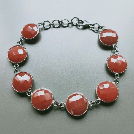 Bracciale Di Argento 925 con Corniola Rosso Briolette Tondo Sfaccettato Brunito