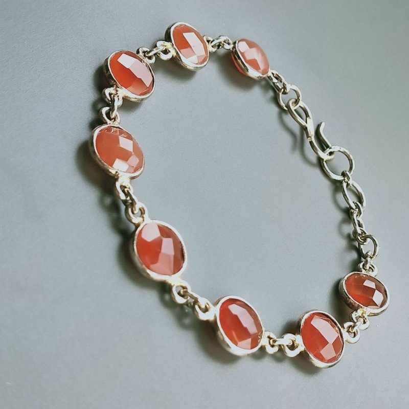 Bracciale Di Argento 925 con Corniola Briolette Taglio Tondo Sfaccettato Dorato Bracciale Di Argento 925 con Corniola Briolette Taglio Tondo Sfaccettato Dorato