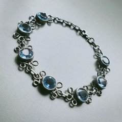 Bracciale Di Argento 925 Brunito con Gemme Quarzo Azurro Tondo Sfacettato