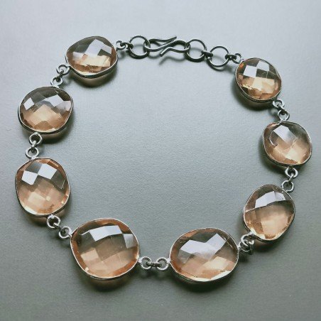 Bracciale Di Argento 925 con Quarzo Idrotermale Briolette Ovale Sfaccettato Brunito
