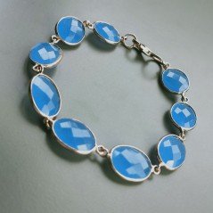 Bracciale Di Argento 925 con Calcedonio Blu Briolette Ovale Sfaccettato Rosato