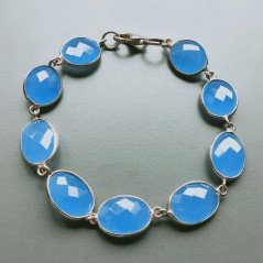 Bracciale Di Argento 925 con Calcedonio Blu Briolette Ovale Sfaccettato Rosato