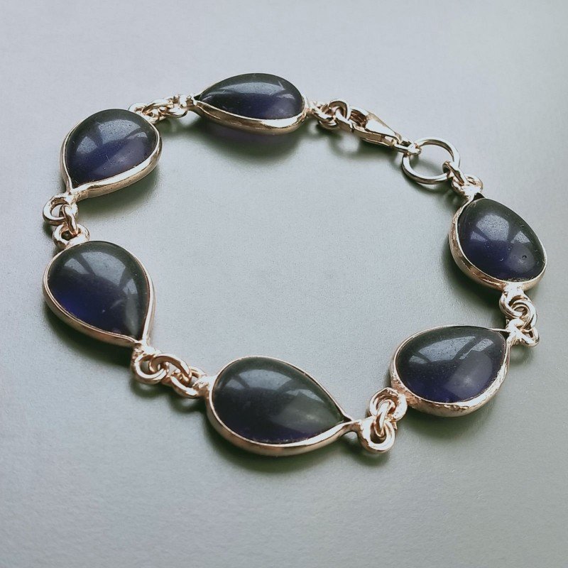 Bracciale Di Argento 925 con Ametista Cabochon Taglio Goccia Liscio Rosato
