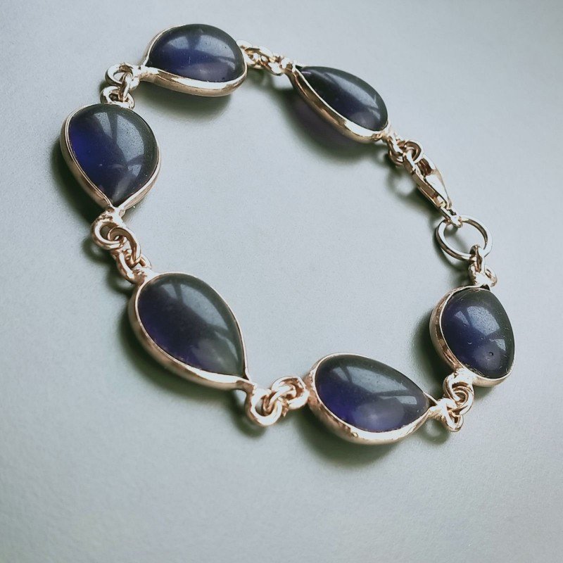 Bracciale Di Argento 925 con Ametista Cabochon Taglio Goccia Liscio Rosato
