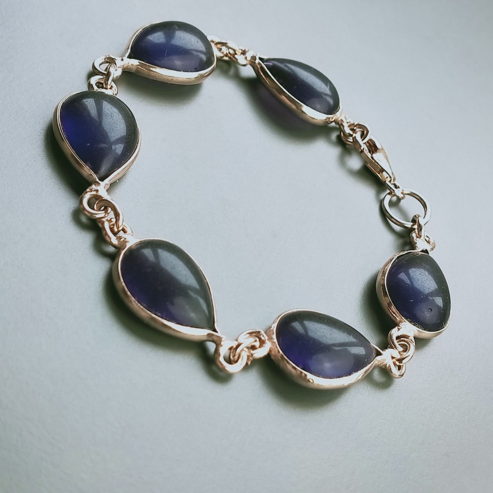 Bracciale Di Argento 925 con Ametista Cabochon Taglio Goccia Liscio Rosato