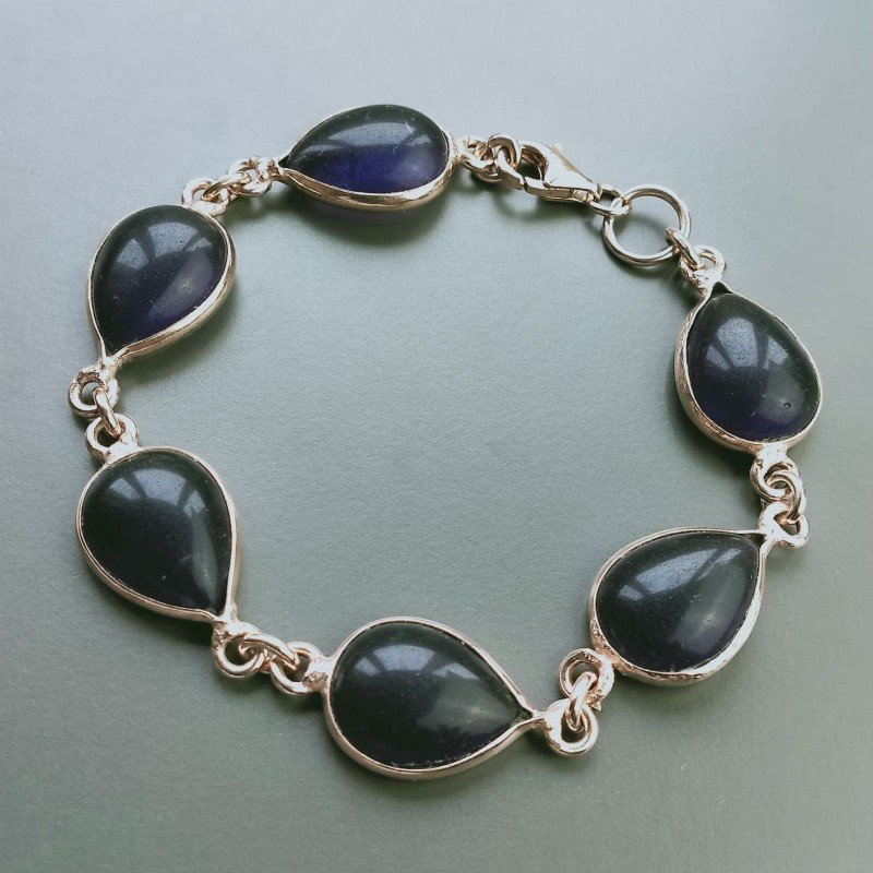 Bracciale Di Argento 925 con Ametista Cabochon Taglio Goccia Liscio Rosato