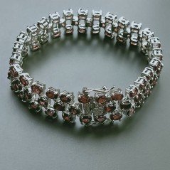 Bracciale Di Argento 925 Tennis Tre Fili con Granato Taglia Ovale Sfaccettato