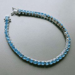 Bracciale Di Argento 925 Tennis con Quarzo Azzurro Tondo Sfaccettato