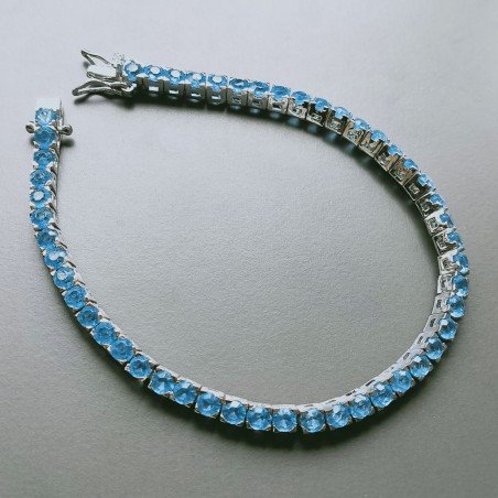 Bracciale Di Argento 925 Tennis con Quarzo Azzurro Tondo Sfaccettato