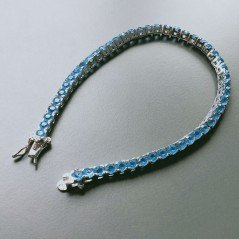 Bracciale Di Argento 925 Tennis con Quarzo Azzurro Tondo Sfaccettato