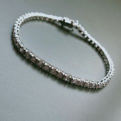 Bracciale Di Argento 925 Tennis con Zircone Rosa Tondo Sfaccettato