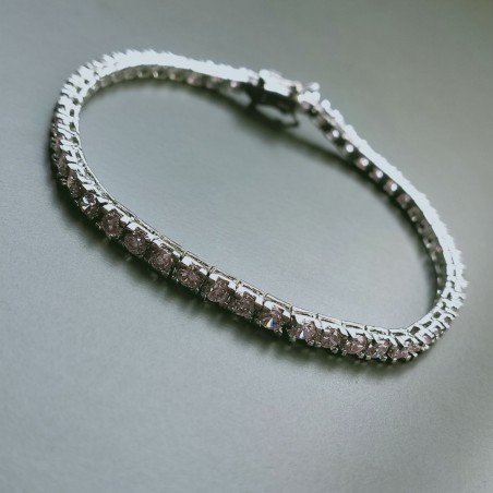 Bracciale Di Argento 925 Tennis con Zircone Rosa Tondo Sfaccettato