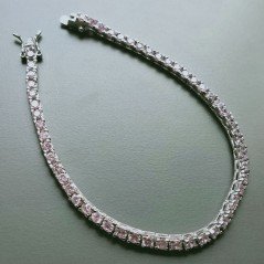 Bracciale Di Argento 925 Tennis con Zircone Rosa Tondo Sfaccettato