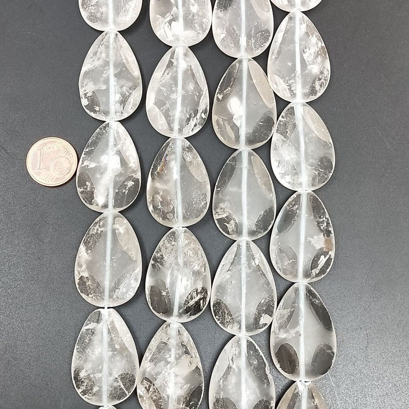 Quarzo Bicolore Naturale in Perline Forma Goccia Piatto Liscio Satinato-Matte Foro Passante 20X30mm