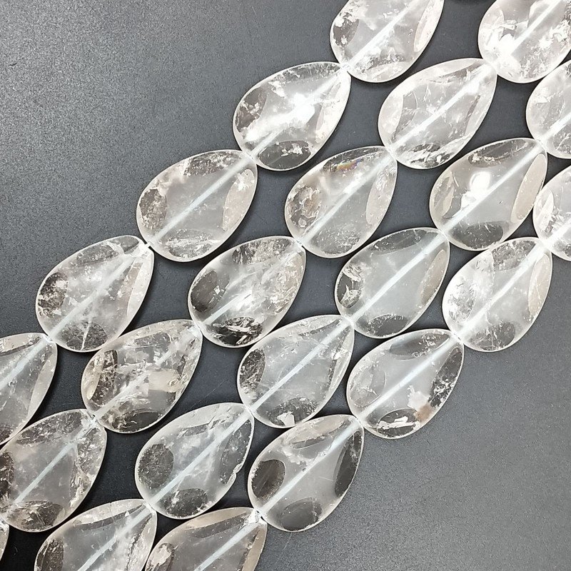 Quarzo Bicolore Naturale in Perline Forma Goccia Piatto Liscio Satinato-Matte Foro Passante 20X30mm