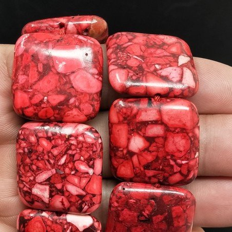 Aulite Rossa Perline Forma Quadrato Piatto Liscio Foro Passante 25mm