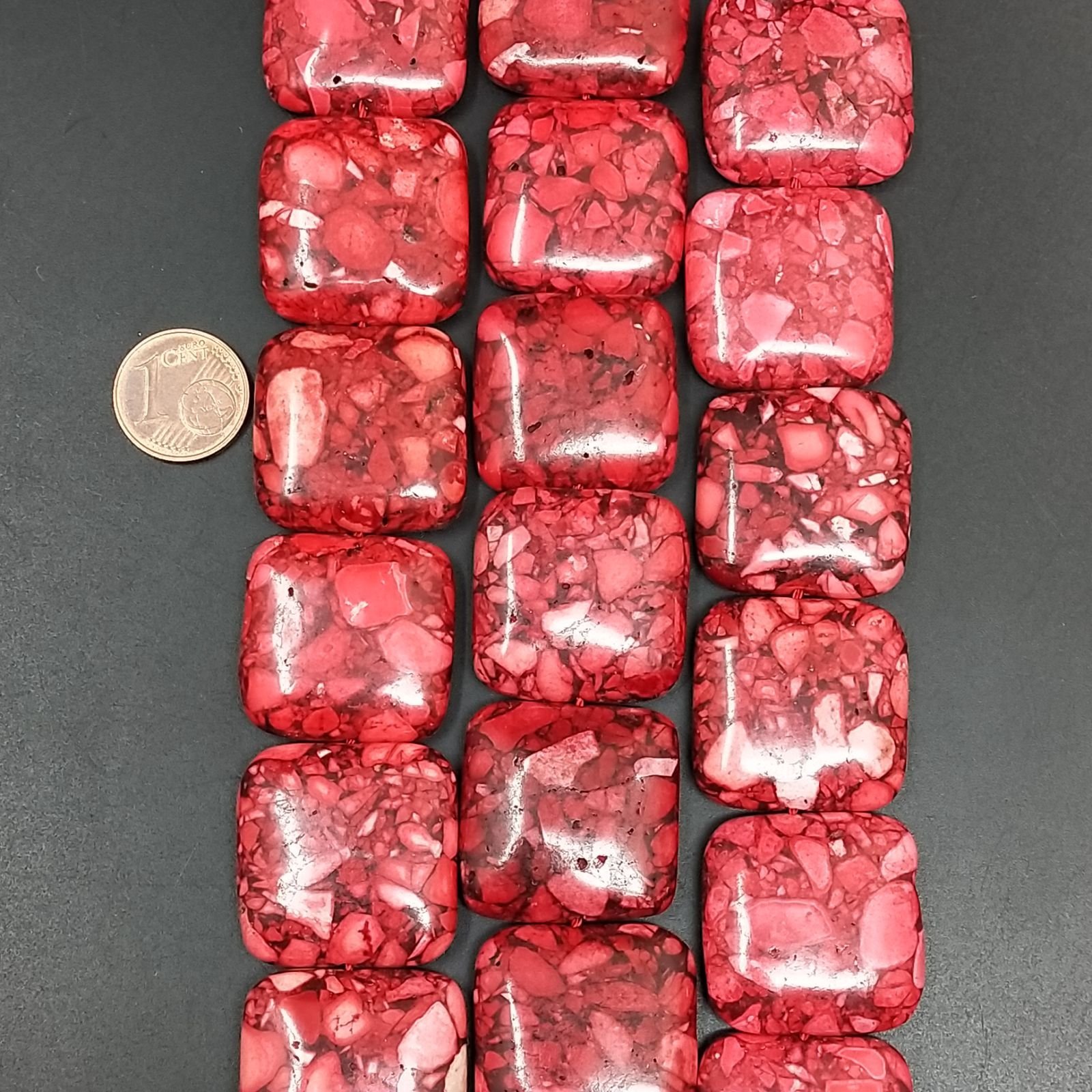 Aulite Rossa Perline Forma Quadrato Piatto Liscio Foro Passante 25mm