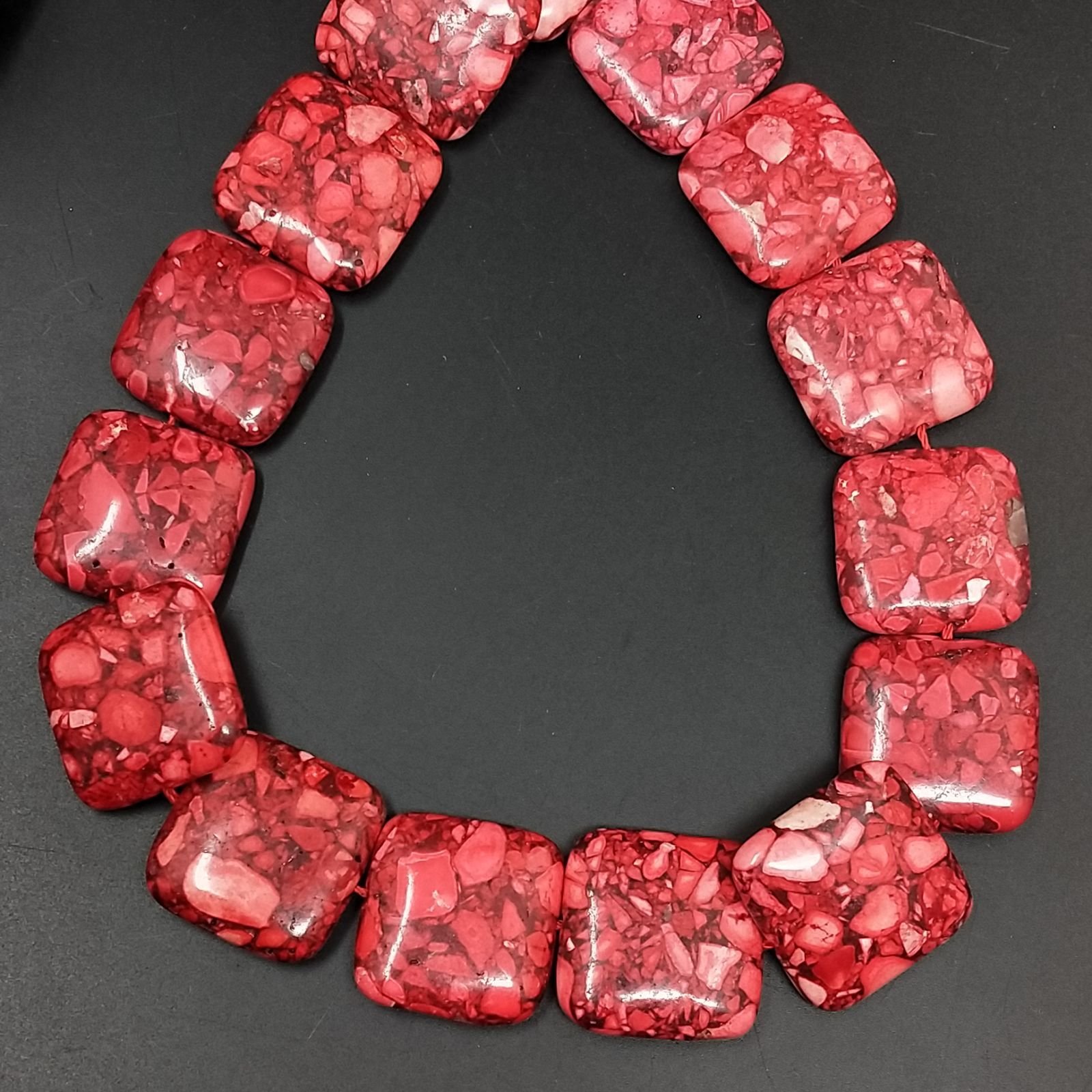 Aulite Rossa Perline Forma Quadrato Piatto Liscio Foro Passante 25mm