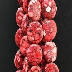Aulite Rossa in Perline Forma Ovale Piatto Liscio Foro Passante 18x24mm