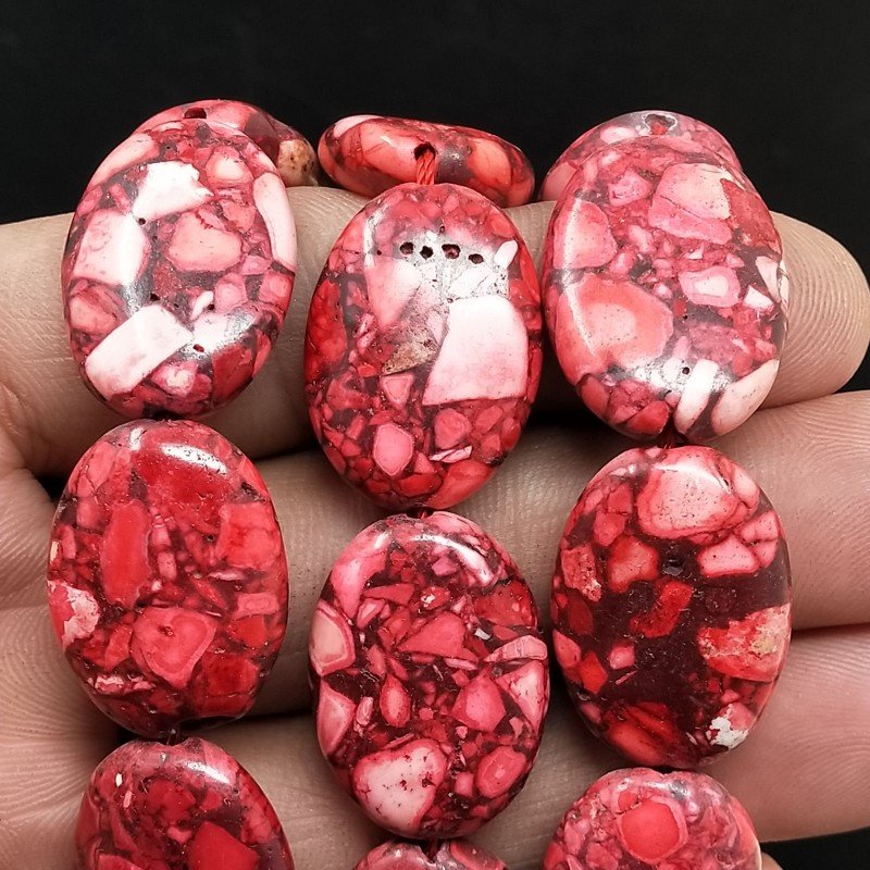Aulite Rossa in Perline Forma Ovale Piatto Liscio Foro Passante 18x24mm