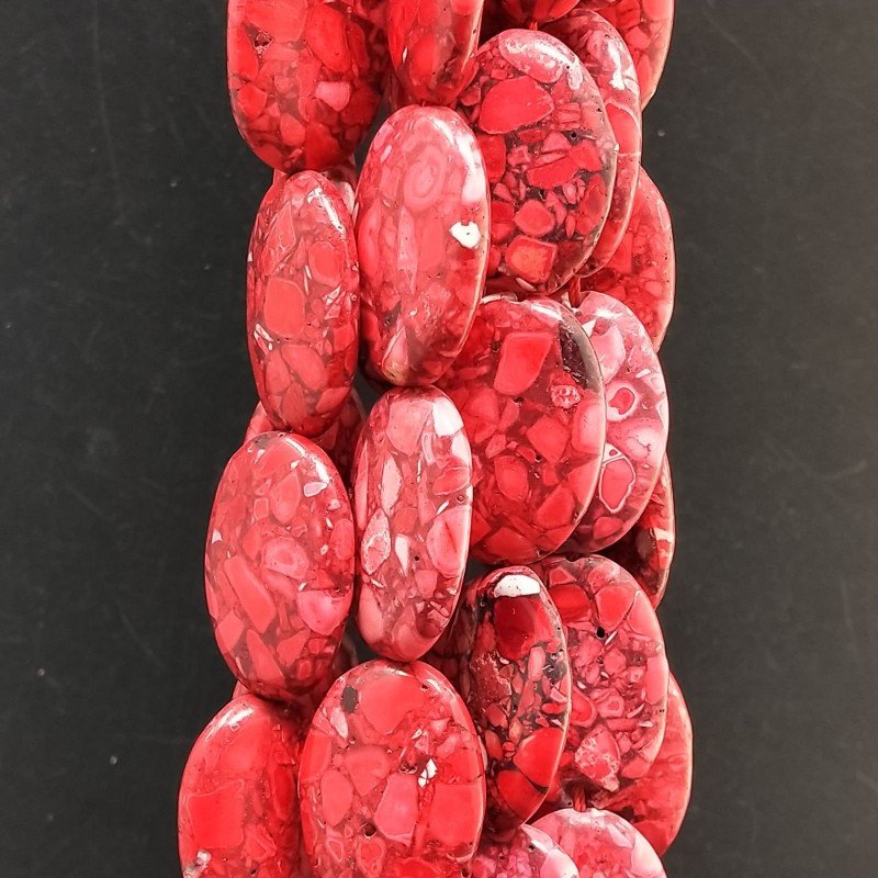 Aulite Rossa in Perline Forma Ovale Piatto Liscio Foro Passante 20x30mm