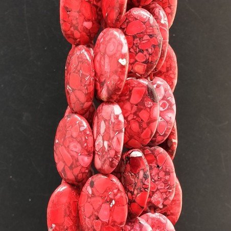 Aulite Rossa in Perline Forma Ovale Piatto Liscio Foro Passante 20x30mm
