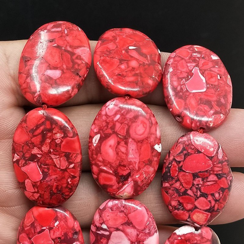 Aulite Rossa in Perline Forma Ovale Piatto Liscio Foro Passante 20x30mm