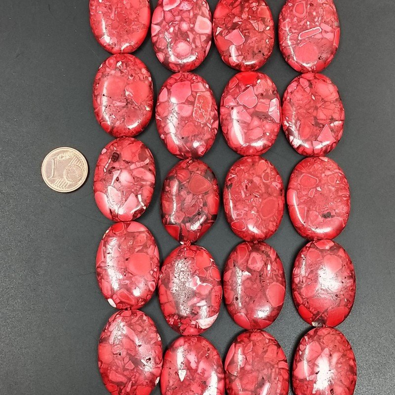 Aulite Rossa in Perline Forma Ovale Piatto Liscio Foro Passante 20x30mm