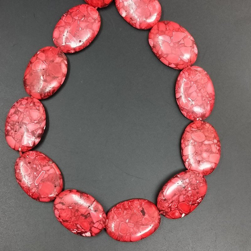 Aulite Rossa in Perline Forma Ovale Piatto Liscio Foro Passante 20x30mm