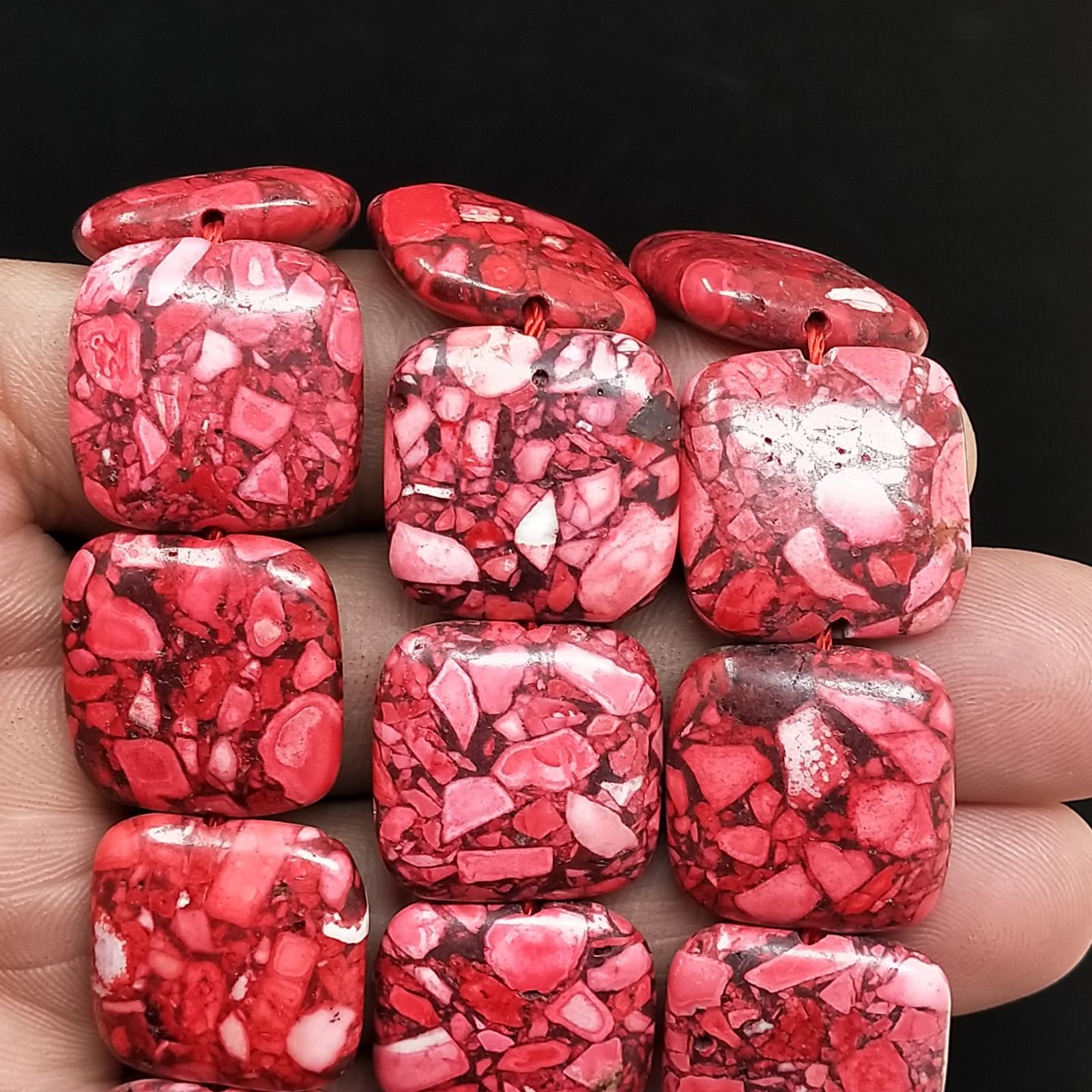Aulite Rossa Perline Forma Quadrato Piatto Liscio Foro Passante 20mm