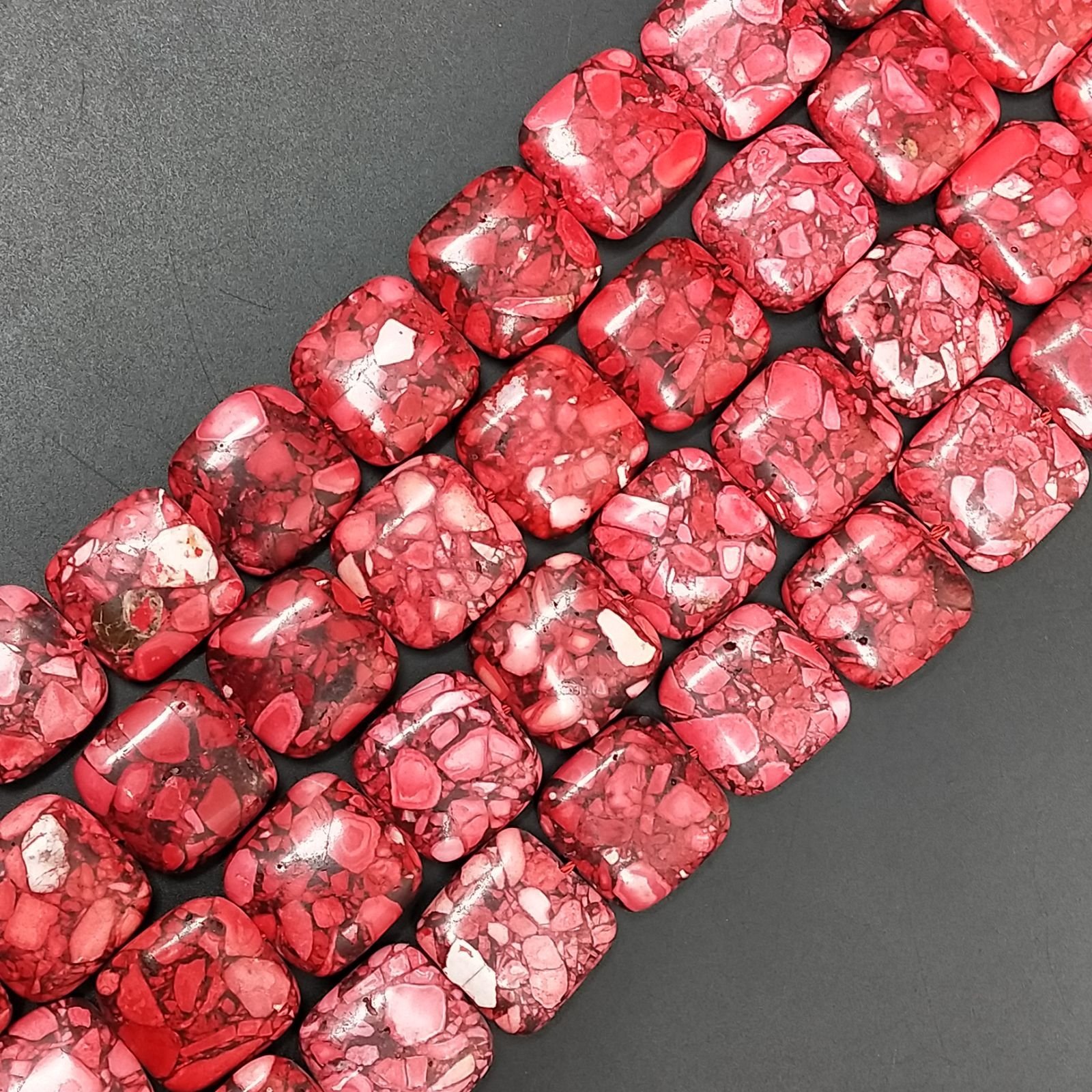 Aulite Rossa Perline Forma Quadrato Piatto Liscio Foro Passante 20mm